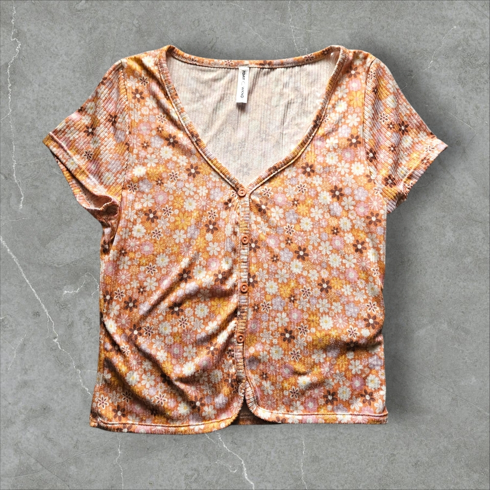 Floral Button-Down Shirt in Orange and Cream